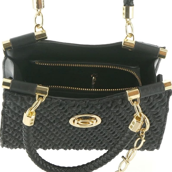 NWoT BEBE Black Satchel Crossbody Convertible Gold Black Satchel Adjustable - Picture 9 of 15